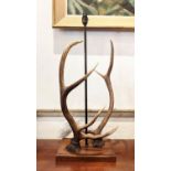 TABLE LAMP (stem 79cm H), in the form of antlers on a wooden base.