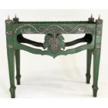 WINE TABLE, an unusual green painted and silver studded, with inverted vine leaf and grapes