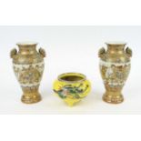 SATSUMA VASES, a pair, Japanese late 19th Century Meiji period, twin handled, hand painted and