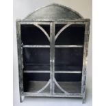 PALM TREE CABINET, Industrial style open wrought iron with pierced silhouette scene sides, 135cm H x