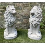 GARDEN LIONS, a pair, stone effect, 63cm H. (2)
