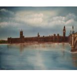 CASH (20th/21st Century British) 'House of Westminster from the Thames', oil on canvas, signed, 51cm