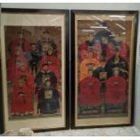 CHINESE ANCESTRAL PORTRAITS, watercolors, pair on paper, probably 19th century, each framed, 210cm H