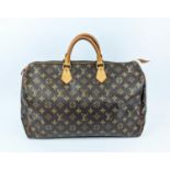 LOUIS VUITTON SPEEDY 40 BAG, top leather rolled handles and leather trims, top zip closure, brass