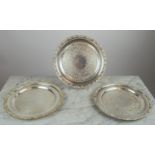 GARRARD AND CO LTD TRAYS, a set of three, silver plated with grapevine border and engraved