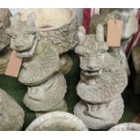 GARDEN CHINESE DRAGONS ENCIRCULING PAGODAS, a pair, composite stone, 66cm H with garden urn, 63cm
