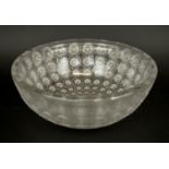 LALIQUE 'NEMOURS' BOWL, with encircling rows of flowers heads, moulded glass signed base, 25cm D x