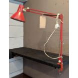 ANGLEPOISE STYLE LAMP, approx 70cm tall, clamp base, red.