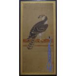 JAPANESE SCHOOL 'Hawks', a pair of watercolours on paper, laid on board, 93cm x 38cm each,