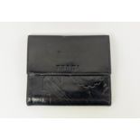 PRADA WALLET, embossed black leather with external back pocket, note compartment, coin pocket and