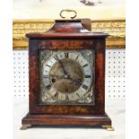 BRACKET CLOCK, Georgian style burr walnut case with brass dial having cherub corner spandrels,