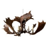 FALLOW ANTLER CHANDELIER, five branch, 50cm drop approx.