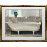 20TH CENTURY BRITISH SCHOOL 'Figure Study in a Bath', oil on board, signed and dated K.M.A.