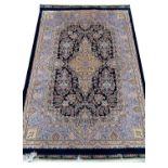 FINE SILK QUM DESIGN RUG, 145cm x 100cm.