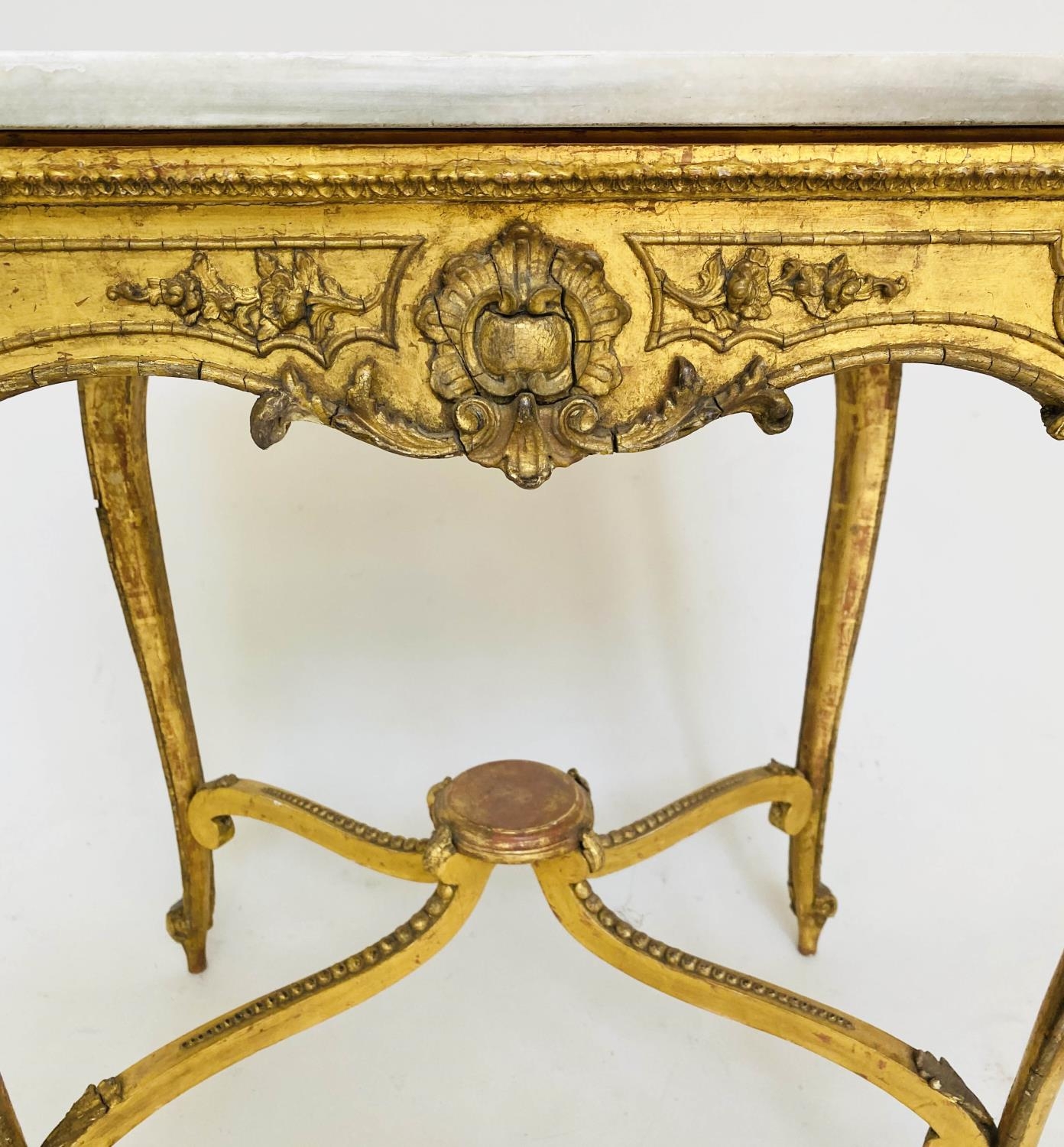 CENTRE TABLE, 19th century Italian giltwood and gesso with shell and C scroll decoration, marble top - Image 10 of 11