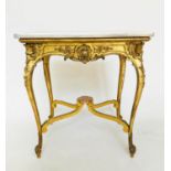 CENTRE TABLE, 19th century Italian giltwood and gesso with shell and C scroll decoration, marble top