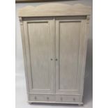 ARMOIRE, 19th century French traditionally grey painted with two panelled doors enclosing hanging