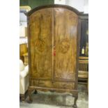 WARDROBE ON STAND, 191cm H x 104cm x 47cm, late 19th/early 20th century stained walnut and marquetry