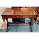 SOFA TABLE, 57cm x 75cm H x 104cm, Regency style yewwood with parquetry square inlays to top above