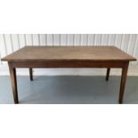 FARMHOUSE TABLE, 19th century French rectangular with two plank top and tapering supports, 80cm x