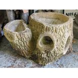 GARDEN PLANTER, 60cm x 45cm x 30cm, in the form of a tree stump, composite stone, multiple