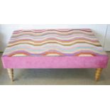 HEARTH STOOL, 41cm H x 119cm W x 82cm D, contemporary kilim and pink chenille, on beechwood legs.