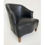 LEWIS ARMCHAIR, Timothy Oulton style studded stitched black leather, 72cm W.