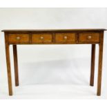 HALL TABLE, George III design burr walnut and crossbanded with four short drawers, 111cm x 30cm x