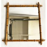 FAUX BAMBOO WALL MIRROR, 19th century French carved faux bamboo fruitwood, 89cm x 85cm.