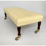 HEARTH/CENTRE STOOL, English County House style rectangular lemon yellow linen upholstered with