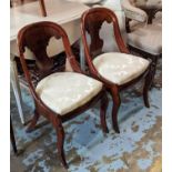 DINING CHAIRS, a set of six, 46cm W x 85cm H 19th century Continental mahogany framed, each with a