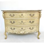 ITALIAN COMMODE, 18th century style hand painted of serpentine outline with Carrara marble top and