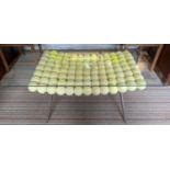 STOOL/LOW TABLE, tennis ball design, loose glass top, 110cm x 55cm x 52cm approx.