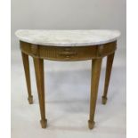 CONSOLE TABLE, Demi lune Adam neoclassical style, carved pine with marble top above central urn