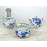 NANKING CARGO, circa 1751, three pieces of blue and white porcelain including a spuugpot (vomit pot)