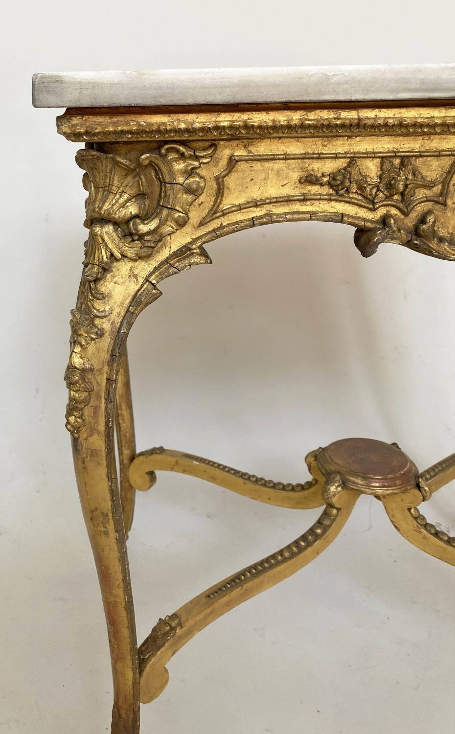 CENTRE TABLE, 19th century Italian giltwood and gesso with shell and C scroll decoration, marble top - Image 11 of 11
