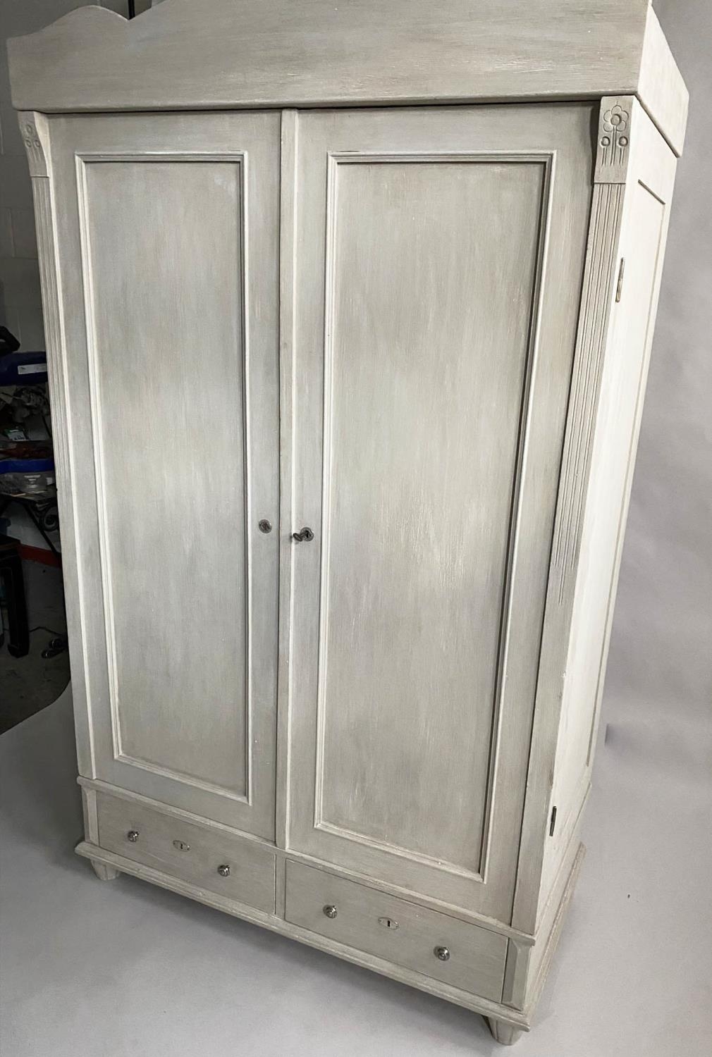 ARMOIRE, 19th century French traditionally grey painted with two panelled doors enclosing hanging - Image 4 of 9