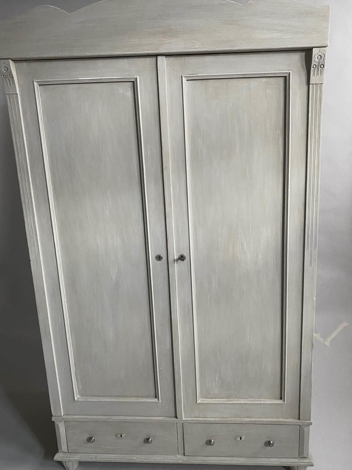 ARMOIRE, 19th century French traditionally grey painted with two panelled doors enclosing hanging - Image 5 of 9