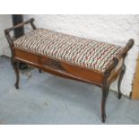 JAMES SHOOLBRED & CO. DUET STOOL, 58cm H x 100cm x 40cm, Edwardian mahogany, circa 1900, with hinged