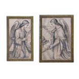 MID 19th CENTURY FRENCH SCHOOL 'Angels', a pair of preparatory sketches for stained glass windows in