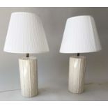 TABLE LAMPS, a pair, Spanish Casa Pupa style white ceramic cylindrical climbing bamboo decoration