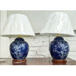 LAUREN RALPH LAUREN HOME TABLE LAMPS, a pair, 60cm H, Chinese style, blue and white ceramic, with