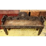 HALL BENCH, 116cm x 79cm H x 29cm, late Victorian carved oak.