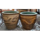 PLANTERS, a pair, 44cm x 44cm, Chinese style ceramic. (2)