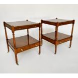 LAMP TABLES, a pair, George III design yewwood each with brushing slide, drawer and undertier,