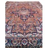 ANTIQUE PERSIAN HERIZ CARPET, 339cm x 280cm.