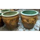 PLANTERS, a pair, 50cm x 50cm Chinese style ceramic. (2)
