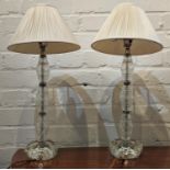 TABLE LAMPS, a pair, each 55cm H overall, including shades, cut glass columns. (2)