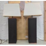 JULIAN CHICHESTER TABLE LAMPS, a pair, 50cm, brown stitched leather and wood.