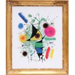 JOAN MIRO, Chien, quadrichrome, in vintage French frame.